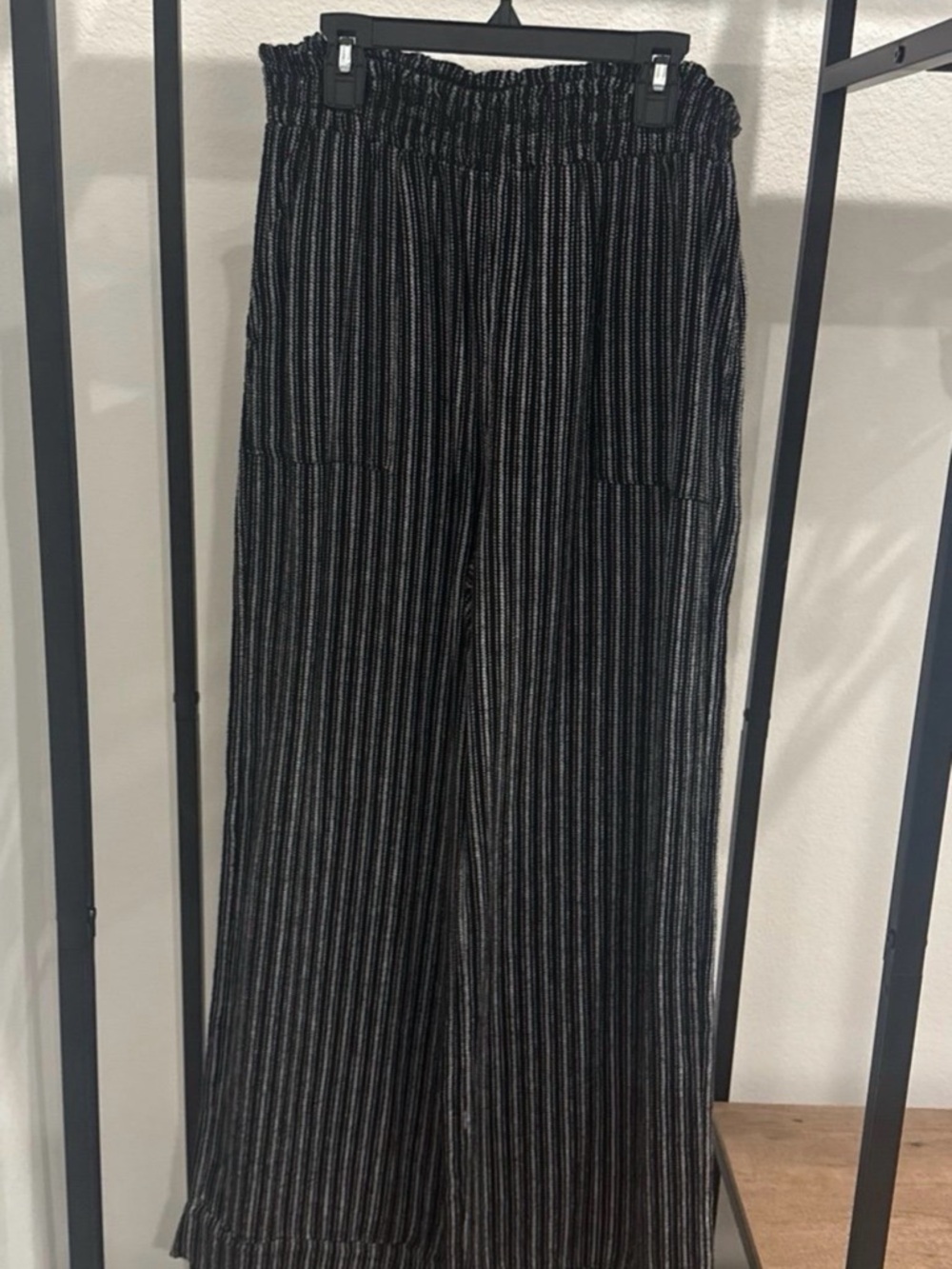 Time and Tru Black Pinstripe Wide-Leg Joggers